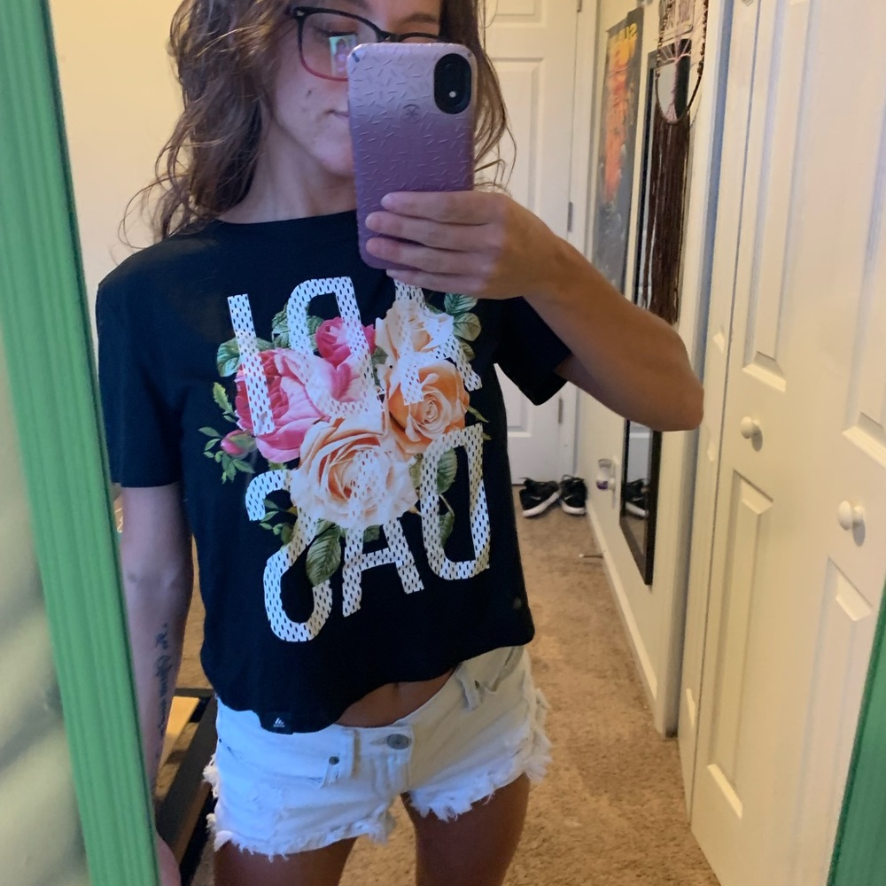 ADIDAS black and floral slight crop top